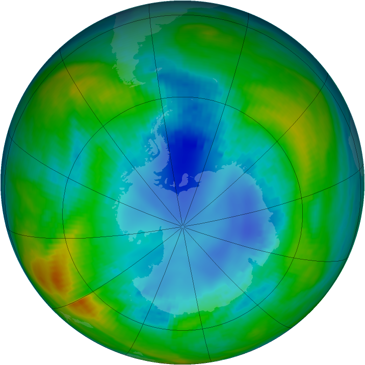 Antarctic ozone map for 21 August 1985